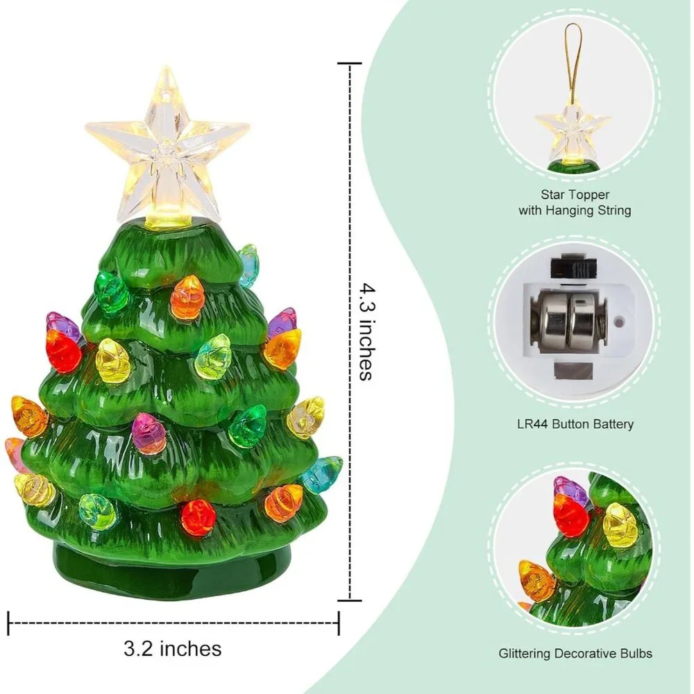 4.3 Inch Mini Ceramic Christmas Tree Set - 4 Pack Tabletop Christmas Tree